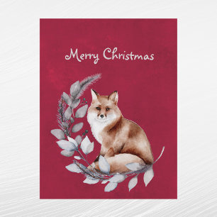 Cartes Pour Fêtes Annuelles Aquarelle de Noël Red Fox Feuilles