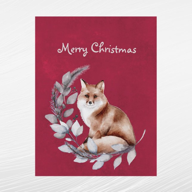 Cartes Pour Fêtes Annuelles Aquarelle de Noël Red Fox Feuilles (Créateur téléchargé)