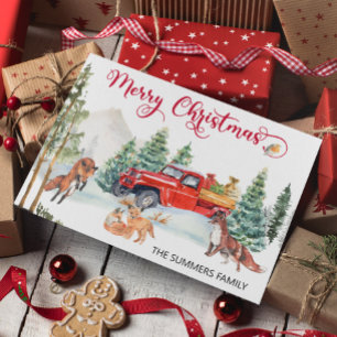 Cartes Pour Fêtes Annuelles Aquarelle de Noël Renard d'hiver Famille Camion ro