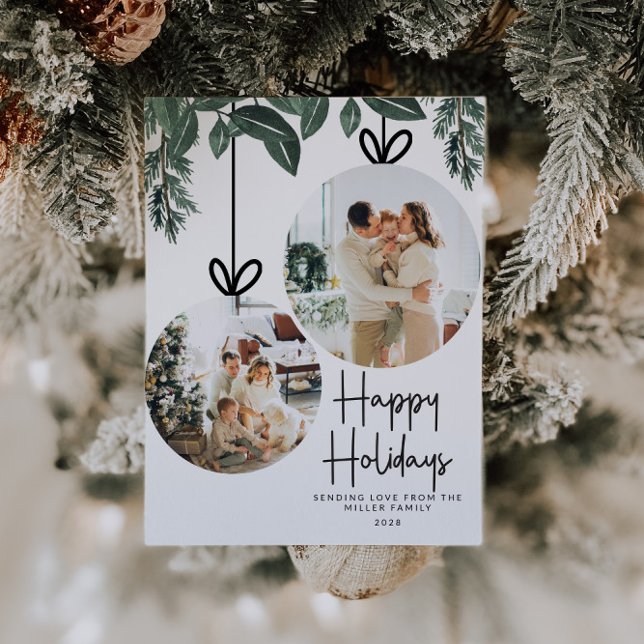 Cartes Pour Fêtes Annuelles Aquarelle de Noël rustique Vert Photo (Family Photo Christmas Postcard)