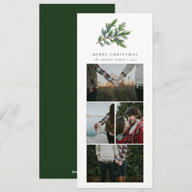 Cartes Pour Fêtes Annuelles Aquarelle de Noël simple Collage photo florale (Devant / Derrière)