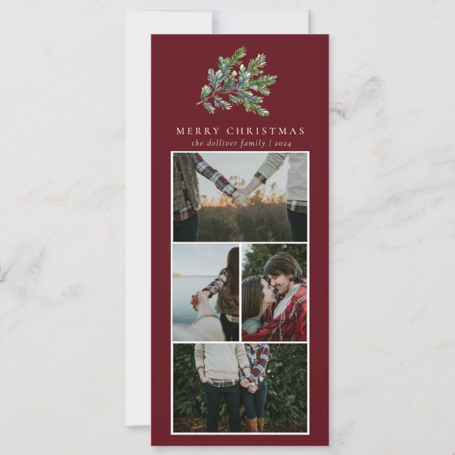 Cartes Pour Fêtes Annuelles Aquarelle de Noël simple Collage photo florale (Devant)