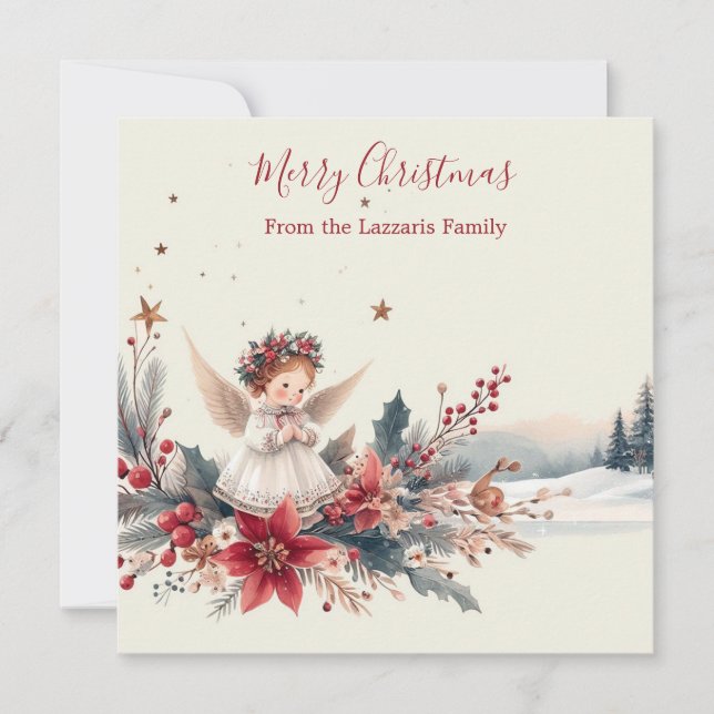 Cartes Pour Fêtes Annuelles Aquarelle de Noël Sweet Angel (Devant)