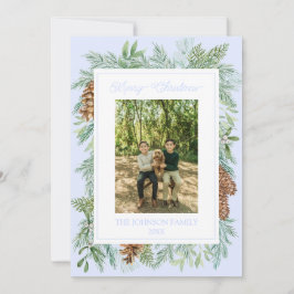 Cartes Pour Fêtes Annuelles Aquarelle de Noël Vert Botanique Bleu pâle