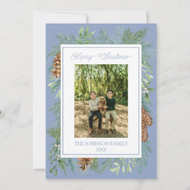 Cartes Pour Fêtes Annuelles Aquarelle de Noël Vert Botanique Dusty Bleu