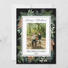 Cartes Pour Fêtes Annuelles Aquarelle de Noël Vert Botanique Noir
