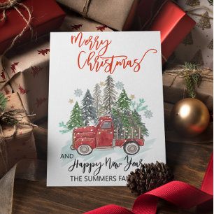 Cartes Pour Fêtes Annuelles Aquarelle de Noël vintage Camion rouge