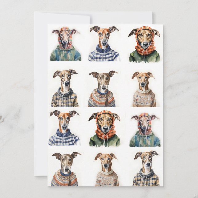 Cartes Pour Fêtes Annuelles Aquarelle de Noël Whippet (Devant)