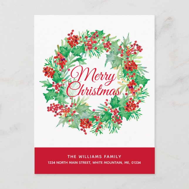 Cartes Pour Fêtes Annuelles Aquarelle de Noël Wreath Moving (Devant)