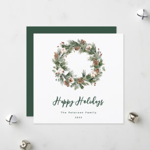 Cartes Pour Fêtes Annuelles Aquarelle de pin rustique Coton vert couronne