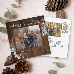 Cartes Pour Fêtes Annuelles Aquarelle de verdure botanique Bois foncé rustique