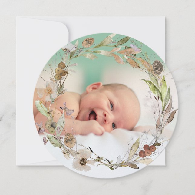 Cartes Pour Fêtes Annuelles aquarelle délicate chute couronne nouveau bébé (Devant)