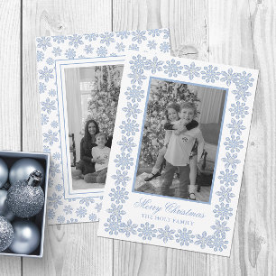 Cartes Pour Fêtes Annuelles Aquarelle Designer Blue Snowflics Noël