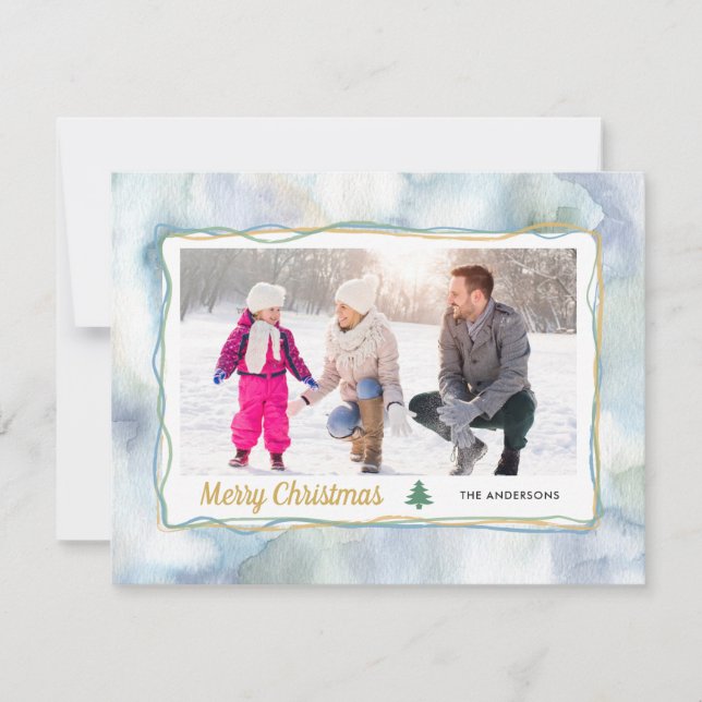 Cartes Pour Fêtes Annuelles Aquarelle d'hiver | 2 Noël photo (Devant)