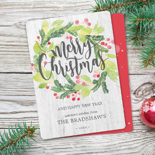 Cartes Pour Fêtes Annuelles Aquarelle d'hiver Berry Wreath