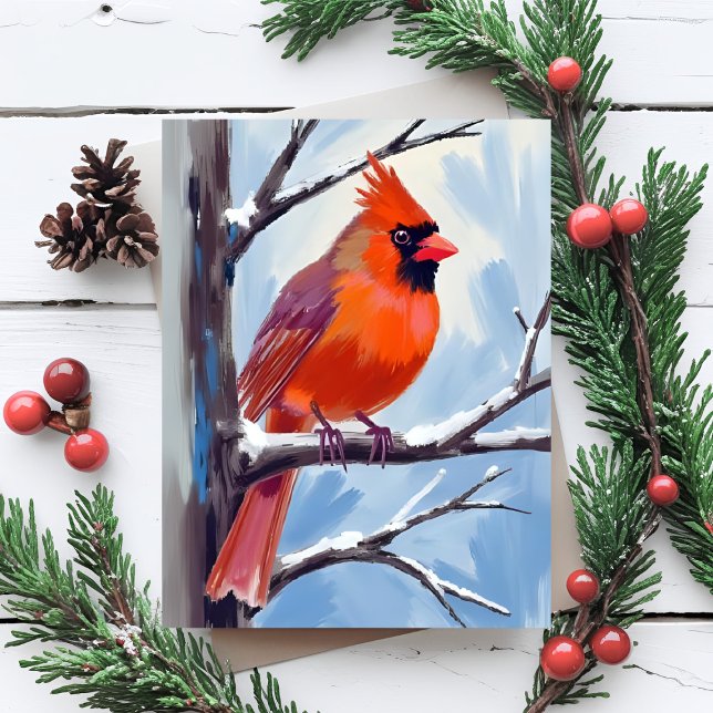 Cartes Pour Fêtes Annuelles Aquarelle d'hiver cardinale rouge (Créateur téléchargé)