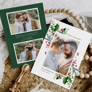 Cartes Pour Fêtes Annuelles Aquarelle d'hiver Holly Berries & Green 3 Photo