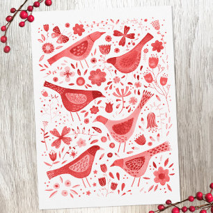 Cartes Pour Fêtes Annuelles Aquarelle d'oiseaux rouge