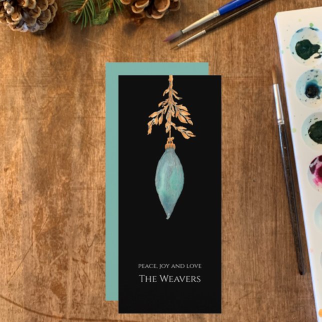 Cartes Pour Fêtes Annuelles Aquarelle d'origine moderne Noël Turquoise (Customize this simple modern hand painted turquoise on black Christmas Holiday greeting card. )