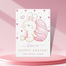 Aquarelle douce Lapin de Pâques Oeufs roses Ami