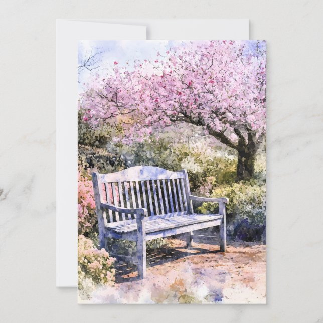 Cartes Pour Fêtes Annuelles Aquarelle du banc de fleurs de printemps (Devant)