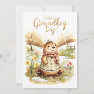 Cartes Pour Fêtes Annuelles Aquarelle du jour de la marmotte