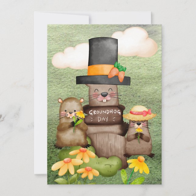 Cartes Pour Fêtes Annuelles Aquarelle du jour de la marmotte (Devant)