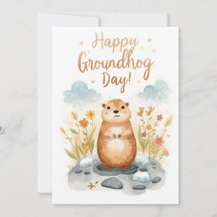 Cartes Pour Fêtes Annuelles Aquarelle du jour de la marmotte