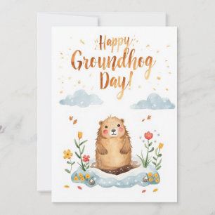 Cartes Pour Fêtes Annuelles Aquarelle du jour de la marmotte