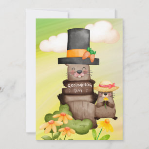 Cartes Pour Fêtes Annuelles Aquarelle du jour de la marmotte
