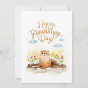 Cartes Pour Fêtes Annuelles Aquarelle du jour de la marmotte