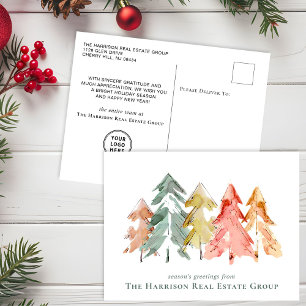 Cartes Pour Fêtes Annuelles Aquarelle du logo commercial Pine Trees