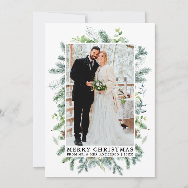 Cartes Pour Fêtes Annuelles Aquarelle Elegant Pinceau Mariage photo (Devant)