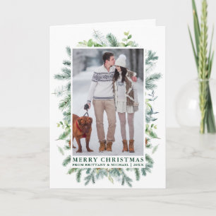 Cartes Pour Fêtes Annuelles Aquarelle Elégante Frame de pin Couple Vert Plier