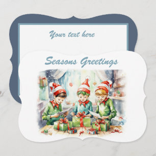 Cartes Pour Fêtes Annuelles aquarelle elfe de Noël envelopper cadeaux ajouter 