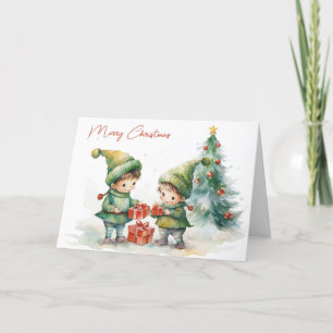Cartes Pour Fêtes Annuelles Aquarelle Elfes de Noël