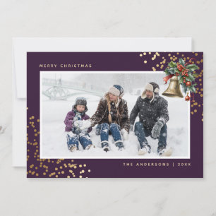 Cartes Pour Fêtes Annuelles Aquarelle en or violet Holly Bell Photo