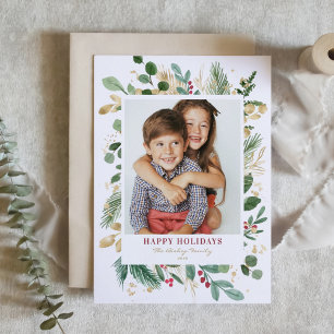 Cartes Pour Fêtes Annuelles Aquarelle et Faux Foil Végétation d'hiver Photo