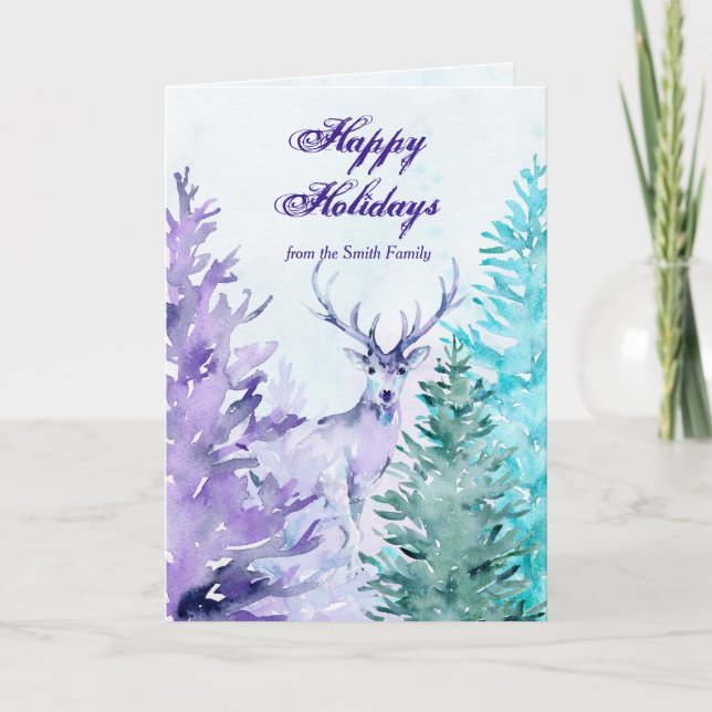 Cartes Pour Fêtes Annuelles Aquarelle Faune Joyeuses Fêtes (Devant)
