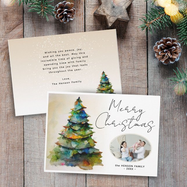 Cartes Pour Fêtes Annuelles Aquarelle Festive Arbre de Noël Photo artistique (Créateur téléchargé)