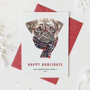 Cartes Pour Fêtes Annuelles Aquarelle festive Carlin de Noël Joyeux Howlidays