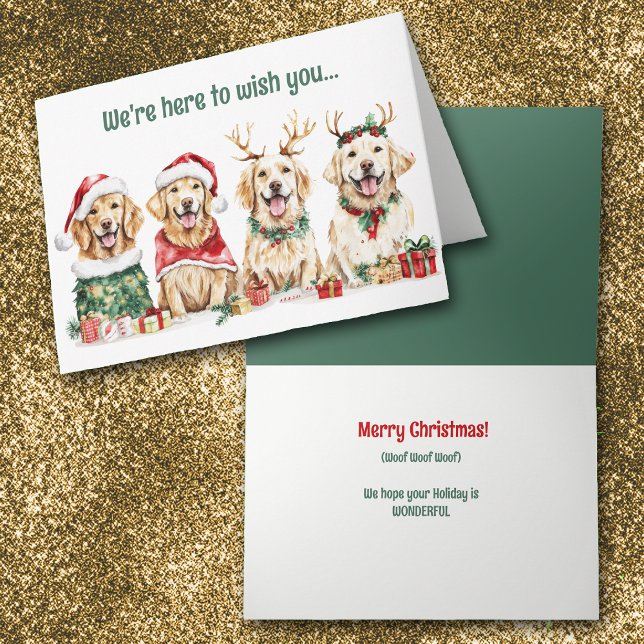 Cartes Pour Fêtes Annuelles Aquarelle Festive Golden Retriever Chiens Noël (Créateur téléchargé)