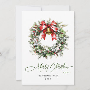 Cartes Pour Fêtes Annuelles Aquarelle Festive Holly Berry Pine Wreath