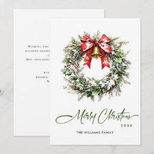 Cartes Pour Fêtes Annuelles Aquarelle Festive Holly Berry Pine Wreath