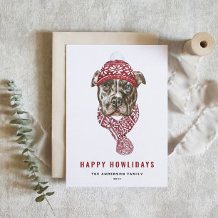 Cartes Pour Fêtes Annuelles Aquarelle Festive Pitbull Joyeux Howlidays