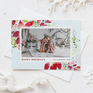 Cartes Pour Fêtes Annuelles Aquarelle Festive Rouge Poinsettia Photo Noël
