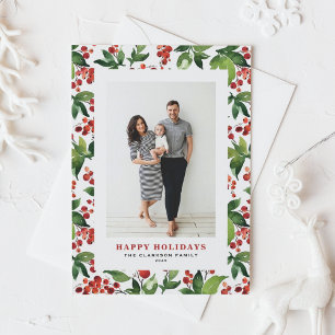 Cartes Pour Fêtes Annuelles Aquarelle Festive Verdure et Winterberry Photo