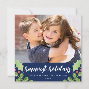 Cartes Pour Fêtes Annuelles Aquarelle Festive Verdure Marine Bleu Photo