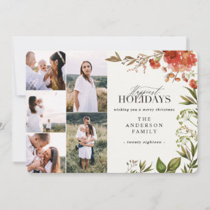 Cartes Pour Fêtes Annuelles Aquarelle feuillage cerf multi photo Noël