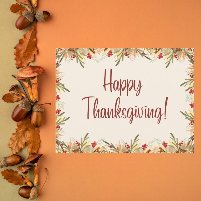 Cartes Pour Fêtes Annuelles Aquarelle Feuilles d'automne et baies Thankgiving (Créateur téléchargé)
